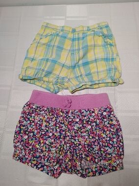 (4/$20) Cherokee Floral Purple and Yellow Plaid Girls Shorts, Set of 2